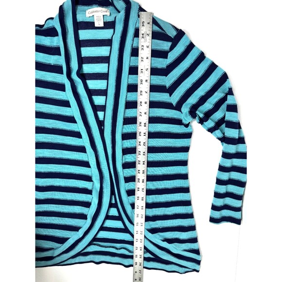 Coldwater Creek Cardigan Womens Large Blue Teal Stripe Open Front Knit USA Made - Picture 9 of 13